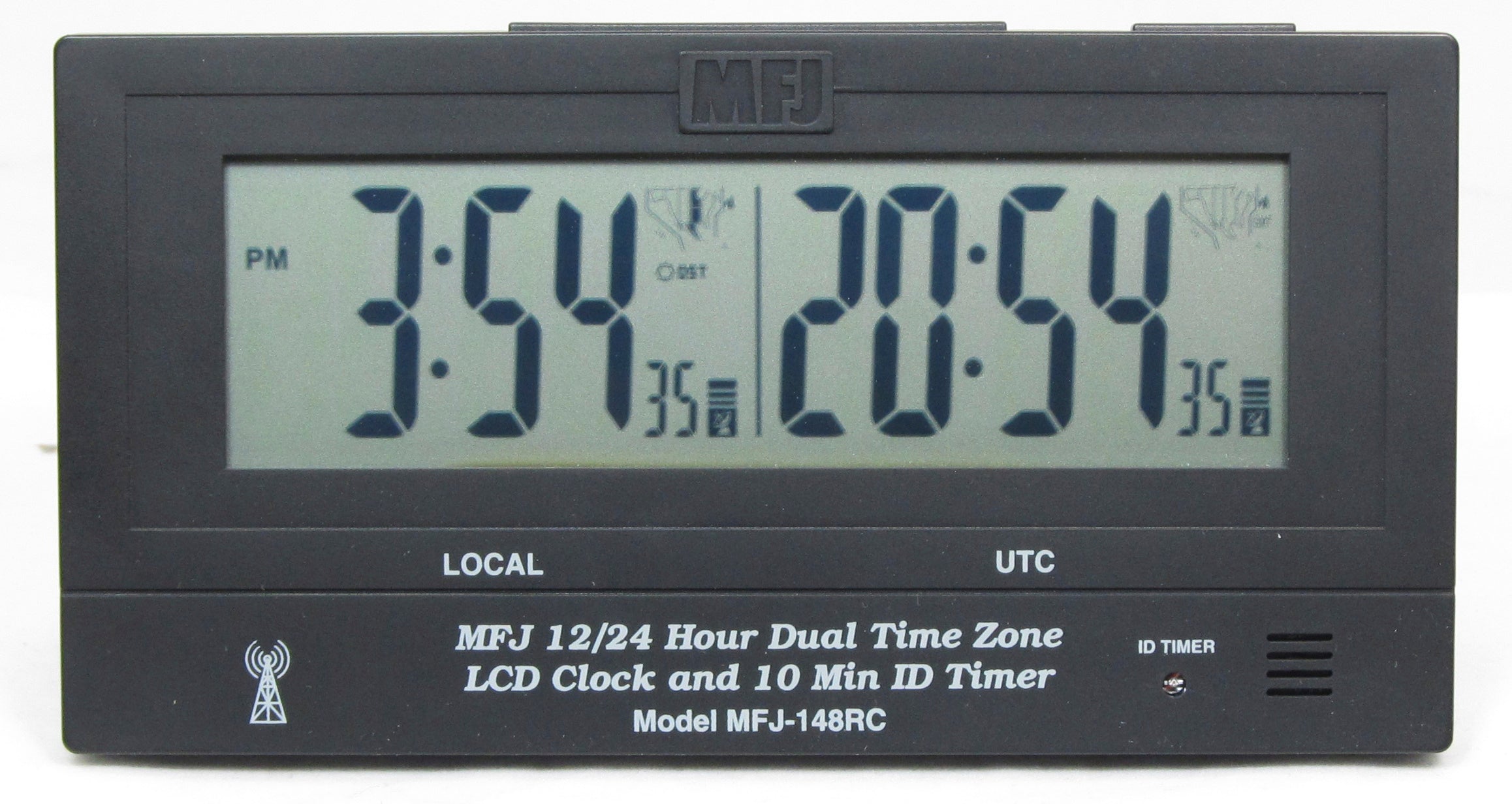 MFJ-148RC - Ham Radio Dual Time LCD Clock, Atomic W/gmt Zone, ID Timer