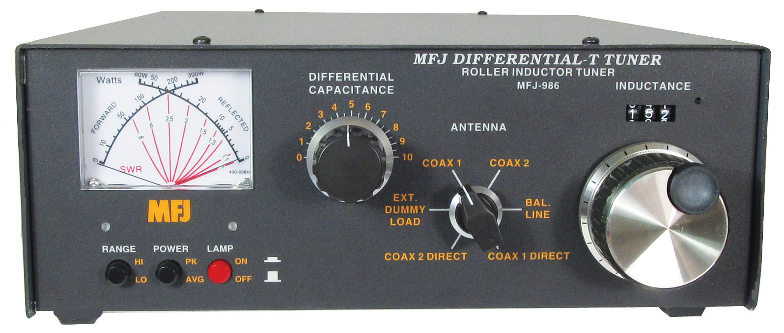 MFJ986, ANTENNA TUNER, 3 kW, 1.830 MHz, ROLLER, METER, 2 ANTENNA'S