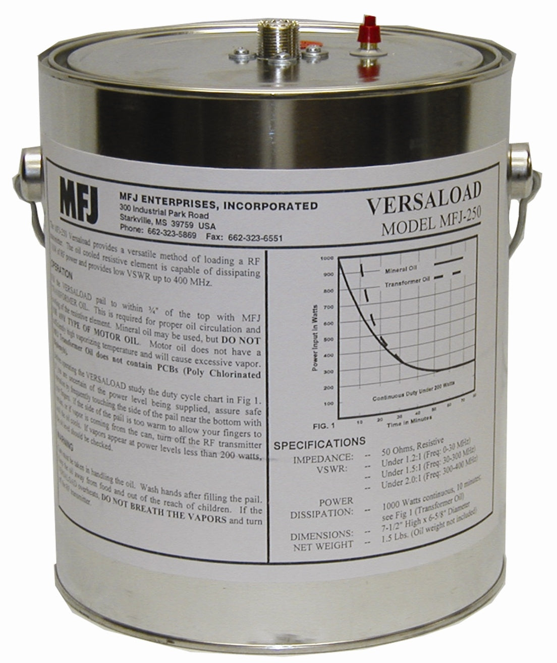 VEC-554, DUMMY LOAD, WITH OIL | MFJ Enterprises Inc